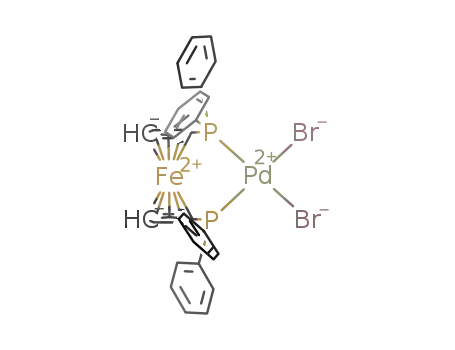 Molecular Structure of 124268-93-5 (dibromo[1,1'-bis(diphenylphosphino)ferrocene]palladium(II))