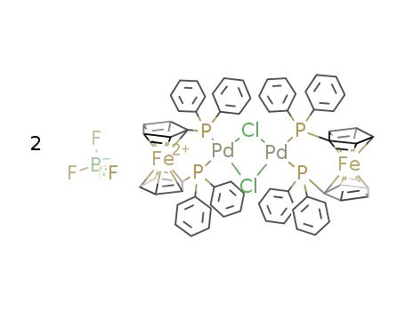 Molecular Structure of 112220-68-5 (bis(μ-chloro)bis(1,1'-bis(diphenylphosphino)ferrocene)dipalladium(II) tetrafluoroborate)