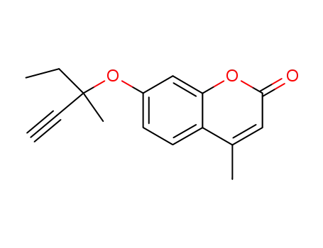 Molecular Structure of 808764-67-2 (2H-1-Benzopyran-2-one, 7-[(1-ethyl-1-methyl-2-propynyl)oxy]-4-methyl-)