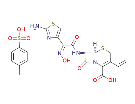 Molecular Structure of 477738-51-5 (5-Thia-1-azabicyclo[4.2.0]oct-2-ene-2-carboxylic acid,
7-[[(2Z)-(2-amino-4-thiazolyl)(hydroxyimino)acetyl]amino]-3-ethenyl-8-ox
o-, (6R,7R)-, mono(4-methylbenzenesulfonate) (salt))