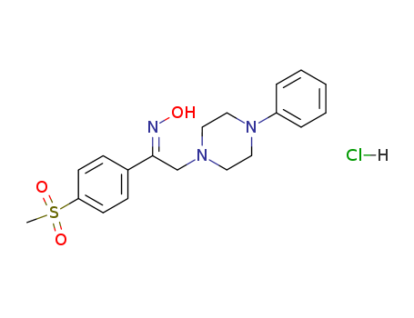 Molecular Structure of 104058-01-7 (Ethanone,1-[4-(methylsulfonyl)phenyl]-2-(4-phenyl-1-piperazinyl)-, oxime, hydrochloride(1:1))