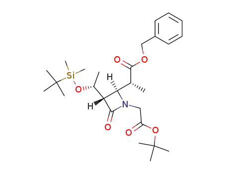 Molecular Structure of 105318-04-5 ((3S,4S)-4-<(1R)-1-benzyloxycarbonylethyl>-1-(tert-butoxycarbonylmethyl)-3-<(1R)-1-tert-butyldimethylsilyloxy>-2-azetidinone)