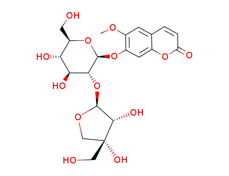 Molecular Structure of 104653-88-5 (2H-1-Benzopyran-2-one,7-[(2-O-D-apio-b-D-furanosyl-b-D-glucopyranosyl)oxy]-6-methoxy-(9CI))