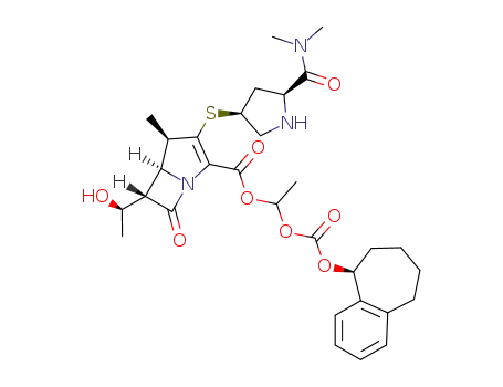 Molecular Structure of 1450666-42-8 (1-[(S)-benzosuber-1-yloxycarbonyloxy]ethyl (1R,5S,6S)-2-{[(3S,5S)-5-(N,N-dimethylcarbamoyl)pyrrolidin-3-yl]thio}-6-[(1R)-1-hydroxyethyl]-1-methylcarbapen-2-em-3-carboxylate)