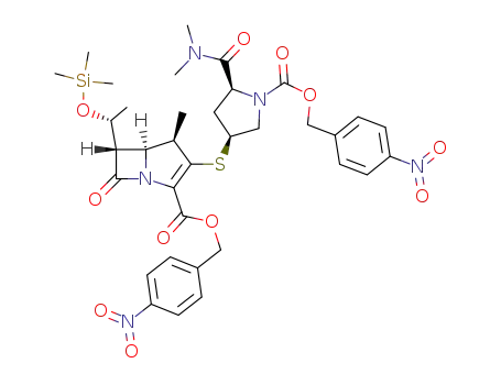 Molecular Structure of 105344-45-4 (p-nitrobenzyl (4R,5S,6S)-3-<(3S,5S)-5-dimethylaminocarbonyl-1-(p-nitrobenzyloxycarbonyl)pyrrolidin-3-ylthio>-4-methyl-7-oxo-6-<(1R)-1-trimethylsilyloxoethyl>-1-azabicyclo<3.2.0>hept-2-en-2-carboxylate)