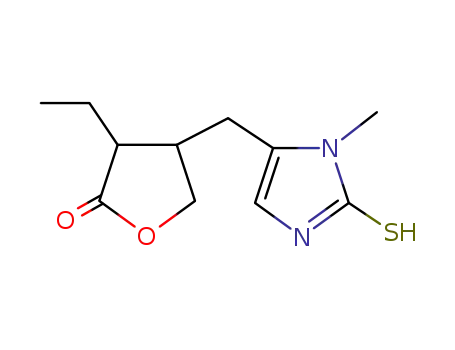 Molecular Structure of 858221-10-0 (3-ethyl-dihydro-4-[(1-methyl-1H-2-mercaptoimidazol-5-yl)methyl]-2(3H)-furanone)