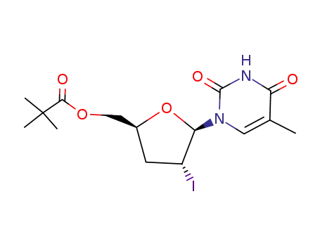 Molecular Structure of 144867-91-4 (1-(2',3'-dideoxy-2'-iodo-5'-O-(trimethylacetyl)-β-D-ribofuranosyl)thymine)