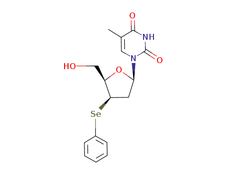 Molecular Structure of 131933-47-6 (1-<2',3'-dideoxy-3'(R)-phenylseleno-β-D-glycero-pentofuranosyl>thymine)