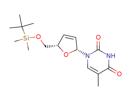 Molecular Structure of 119794-55-7 (1-(5-O-tert-butyldimethylsilyl-2,3-dideoxy-β-D-glycero-pent-2-enofuranosyl)thymine)