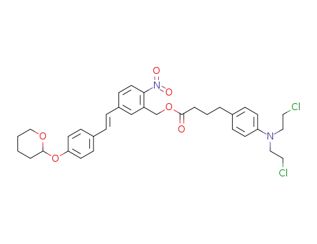 Molecular Structure of 1384982-50-6 ((E)-2-nitro-5-(4-((tetrahydro-2H-pyran-2-yl)oxy)styryl)benzyl 4-(4-(bis(2-chloroethyl)amino)phenyl)butanoate)