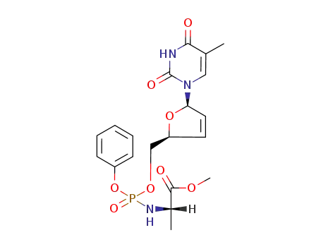 Molecular Structure of 173070-83-2 (L-Alanine,N-(2',3'-didehydro-3'-deoxy-P-phenyl-5'-thymidylyl)-, methyl ester)