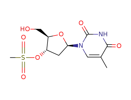 Molecular Structure of 34308-10-6 (1-[2-deoxy-3-O-(methylsulfonyl)pentofuranosyl]-5-methylpyrimidine-2,4(1H,3H)-dione)
