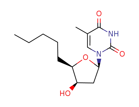 Molecular Structure of 124685-30-9 (1-((2R,4R,5R)-4-Hydroxy-5-pentyl-tetrahydro-furan-2-yl)-5-methyl-1H-pyrimidine-2,4-dione)