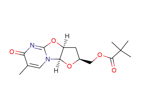 Molecular Structure of 145060-45-3 (2,2-Dimethyl-propionic acid (2S,3aS,9aR)-7-methyl-6-oxo-2,3,3a,9a-tetrahydro-6H-furo[2',3':4,5]oxazolo[3,2-a]pyrimidin-2-ylmethyl ester)