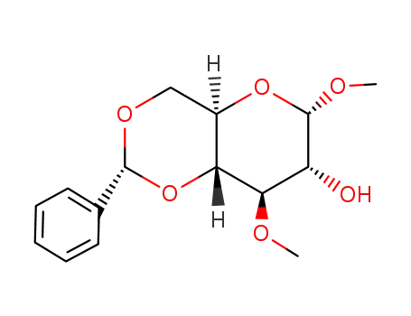 Molecular Structure of 93302-38-6 ((2R,4aR,6S,7R,8R,8aR)-6,8-dimethoxy-2-phenylhexahydropyrano[3,2-d][1,3]dioxin-7-ol)