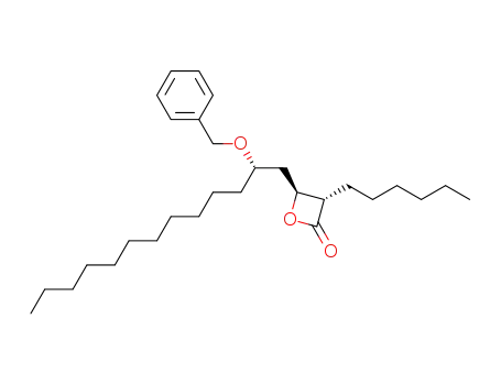 Molecular Structure of 134453-14-8 ((3S,4S,2'S)-3-hexyl-4-(2'-benzyloxytridec-1'-yl)oxetan-2-one)