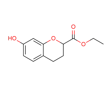 Molecular Structure of 96566-14-2 (2H-1-BENZOPYRAN-2-CARBOXYLIC ACID, 3,4-DIHYDRO-7-HYDROXY, ETHYL ESTER)