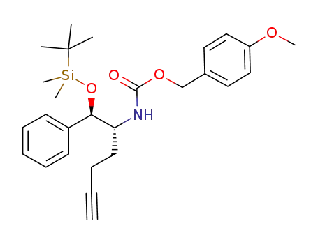 Molecular Structure of 1190391-64-0 (4-methoxybenzyl {(1R)-1-[(R)-{[tert-butyl(dimethyl)silyl]oxy}(phenyl)methyl]pent-4-yn-1-yl}carbamate)