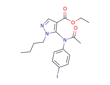 Molecular Structure of 1335105-43-5 (5-[acetyl-(4-iodo-phenyl)-amino]-1-butyl-1H-pyrazole-4-carboxylic acid ethyl ester)