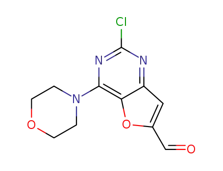 Molecular Structure of 956034-09-6 (2-chloro-4-morpholinofuro[3,2-d]pyrimidine-6-carbaldehyde)