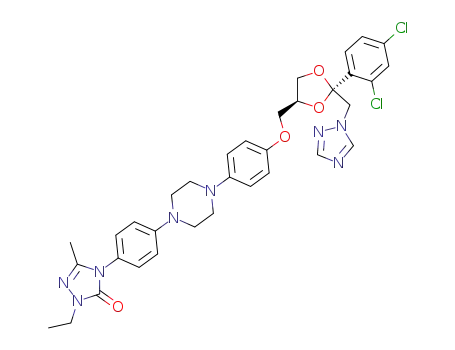 Molecular Structure of 89848-46-4 (4-[4-(4-{4-[(2R,4S)-2-(2,4-Dichloro-phenyl)-2-[1,2,4]triazol-1-ylmethyl-[1,3]dioxolan-4-ylmethoxy]-phenyl}-piperazin-1-yl)-phenyl]-2-ethyl-5-methyl-2,4-dihydro-[1,2,4]triazol-3-one)