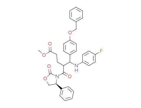 Molecular Structure of 917392-16-6 (N-{2-[3-(methoxy)-3-(oxo)-propyl]-3-(4-fluorophenylamino)-3-(4-benzyloxyphenyl)-1-oxo-propyl}-4-(S)-phenyloxazolidin-2-one)