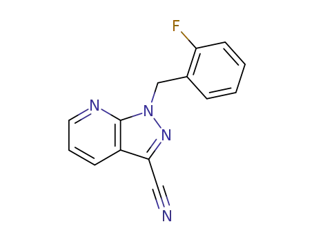 Molecular Structure of 256376-65-5 (1-(2-fluorobenzyl)-1H-pyrazolo[3,4-b]pyridine-3-carbonitrile)