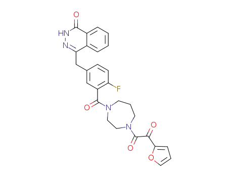 Molecular Structure of 1379676-67-1 (1-(4-(2-fluoro-5-((4-oxo-3,4-dihydrophthalazin-1-yl)methyl)benzoyl)-1,4-diazepan-1-yl)-2-(furan-2-yl)ethane-1,2-dione)