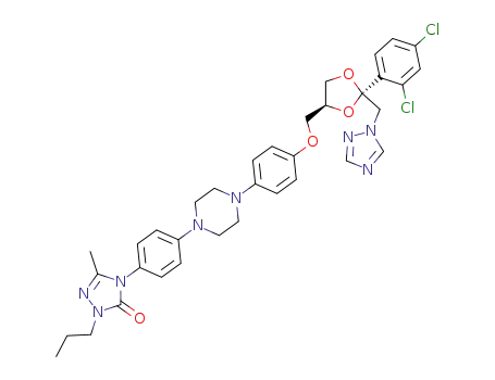 Molecular Structure of 89848-48-6 (4-[4-(4-{4-[(2R,4S)-2-(2,4-Dichloro-phenyl)-2-[1,2,4]triazol-1-ylmethyl-[1,3]dioxolan-4-ylmethoxy]-phenyl}-piperazin-1-yl)-phenyl]-5-methyl-2-propyl-2,4-dihydro-[1,2,4]triazol-3-one)