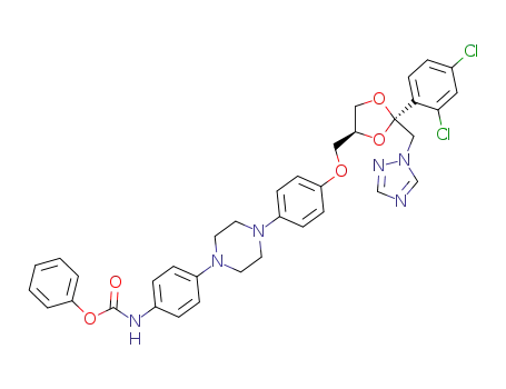 Molecular Structure of 89848-11-3 (cis-phenyl 1-<4-<4-<4-<<2-(2,4-dichlorophenyl)-2-(1H-1,2,4-triazol-1-ylmethyl)-1,3-dioxolan-4-yl>methoxy>phenyl>-1-piperazinyl>phenyl>carbamate)