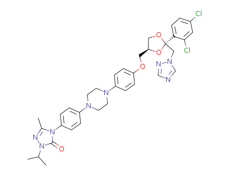 Molecular Structure of 89848-50-0 (4-[4-(4-{4-[(2R,4S)-2-(2,4-Dichloro-phenyl)-2-[1,2,4]triazol-1-ylmethyl-[1,3]dioxolan-4-ylmethoxy]-phenyl}-piperazin-1-yl)-phenyl]-2-isopropyl-5-methyl-2,4-dihydro-[1,2,4]triazol-3-one)