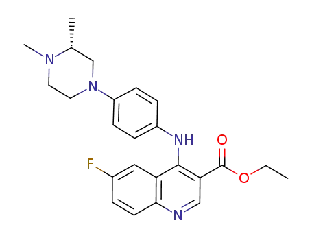 Molecular Structure of 915723-07-8 (3-Quinolinecarboxylic acid,
4-[[4-[(3R)-3,4-dimethyl-1-piperazinyl]phenyl]amino]-6-fluoro-, ethyl
ester)