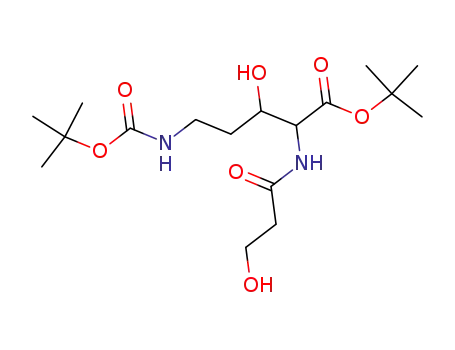 Molecular Structure of 134532-15-3 (5-tert-Butoxycarbonylamino-3-hydroxy-2-(3-hydroxy-propionylamino)-pentanoic acid tert-butyl ester)