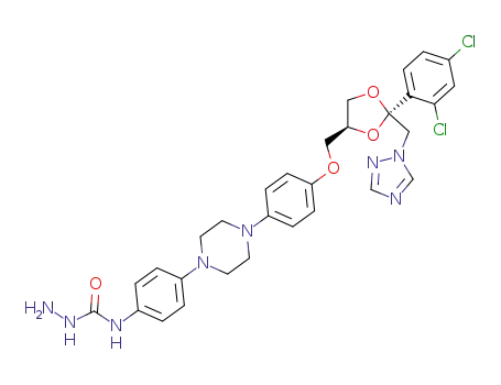 Molecular Structure of 89848-13-5 (cis-1-<4-<4-<4-<<2-(2,4-dichlorophenyl)-2-(1H-1,2,4-triazol-1-ylmethyl)-1,3-dioxolan-4-yl>methoxy>phenyl>-1-piperazinyl>phenyl>hydrazinecarboxamide)