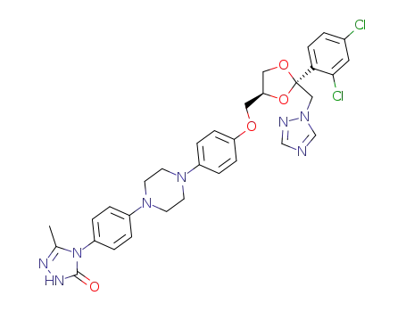 Molecular Structure of 89848-42-0 (4-[4-(4-{4-[(2R,4S)-2-(2,4-Dichloro-phenyl)-2-[1,2,4]triazol-1-ylmethyl-[1,3]dioxolan-4-ylmethoxy]-phenyl}-piperazin-1-yl)-phenyl]-5-methyl-2,4-dihydro-[1,2,4]triazol-3-one)