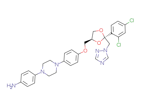 Molecular Structure of 89848-09-9 (cis-1-<4-<4-<<2-(2,4-dichlorophenyl)-2-(1H-1,2,4-triazol-1-ylmethyl)-1,3-dioxolan-4-yl>methoxy>phenyl>-1-piperazinyl>benzenamine)