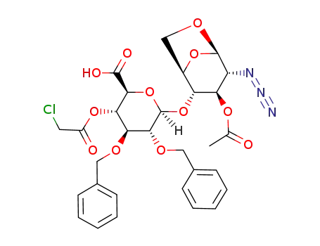 (2S,3S,4S,5R,6R)-6-((1R,2S,3R,4R,5R)-3-Acetoxy-4-azido-6,8-dioxa-bicyclo[3.2.1]oct-2-yloxy)-4,5-bis-benzyloxy-3-(2-chloro-acetoxy)-tetrahydro-pyran-2-carboxylic acid