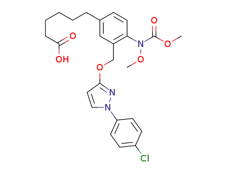 Molecular Structure of 1284183-69-2 (6-(3-((1-(4-chlorophenyl)-1H-pyrazol-3-yloxy)methyl)-4-(methoxy(methoxycarbonyl)amino)phenyl)hexanoic acid)