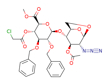 β-D-Glucopyranose, 1,6-anhydro-2-azido-4-O-[4-O-(2-chloroacetyl)-6-methyl-2,3-bis-O-(phenylmethyl)-β-D-glucopyranuronosyl]-2-deoxy-, 3-acetate