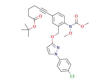 tert-butyl 6-(3-((1-(4-chlorophenyl)-1H-pyrazol-3-yloxy)methyl)-4-(methoxy(methoxycarbonyl)amino)phenyl)hex-5-ynoate