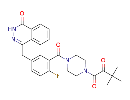Molecular Structure of 1379676-64-8 (1-(4-(2-fluoro-5-((4-oxo-3,4-dihydrophthalazin-1-yl)methyl)benzoyl)piperazin-1-yl)-3,3-dimethylbutane-1,2-dione)