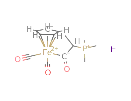 Molecular Structure of 77812-56-7 (dicarbonyl(η5-cyclopentadienyl)[η1-(2-trimethylphosphonio)propionyl]iron(II) iodide)