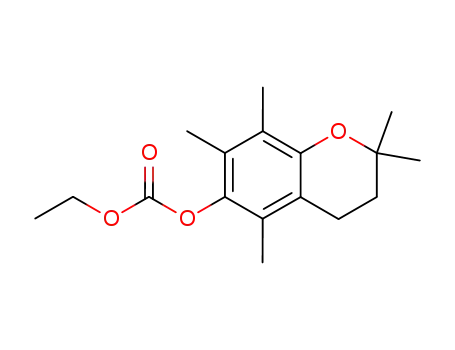 Molecular Structure of 64122-19-6 (Carbonic acid,
3,4-dihydro-2,2,5,7,8-pentamethyl-2H-1-benzopyran-6-yl ethyl ester)