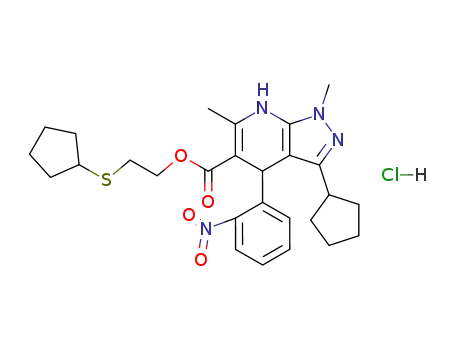 3-Cyclopentyl-1,6-dimethyl-4-(2-nitro-phenyl)-4,7-dihydro-1H-pyrazolo[3,4-b]pyridine-5-carboxylic acid 2-cyclopentylsulfanyl-ethyl ester; hydrochloride