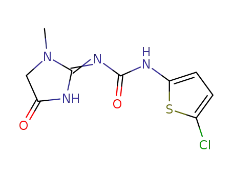 Molecular Structure of 76537-14-9 (1-(5-Chloro-2-thienyl)-3-(tetrahydro-1-methyl-4-oxo-1H-imidazol-2-ylidene) urea)