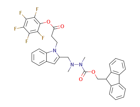Molecular Structure of 1610596-19-4 ((9H-fluoren-9-yl)methyl 1,2-dimethyl-2-((1-(3-oxo-3-(perfluorophenoxy)propyl)-1H-indol-2-yl)methyl)hydrazine-1-carboxylate)