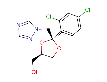 Molecular Structure of 172587-60-9 (1,3-Dioxolane-4-methanol,
2-(2,4-dichlorophenyl)-2-(1H-1,2,4-triazol-1-ylmethyl)-, (2S,4R)-)