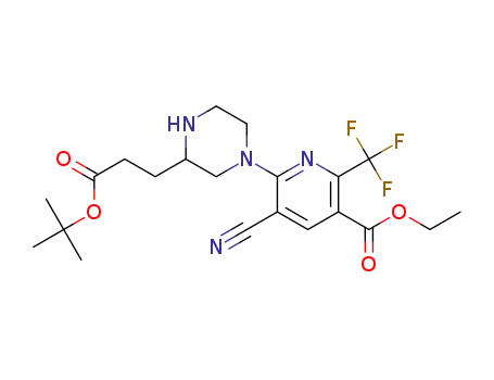 Molecular Structure of 898227-31-1 ((±)-ethyl 6-[3-(3-tert-butoxy-3-oxopropyl)piperazin-1-yl]-5-cyano-2-(trifluoromethyl)nicotinate)