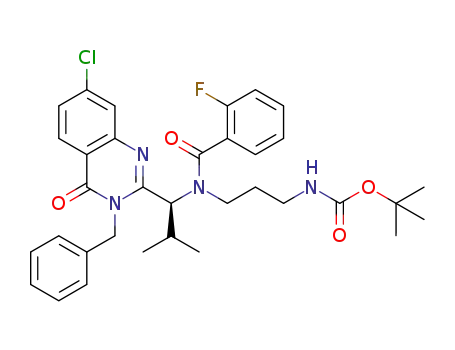 tert-butyl (3-(N-(1-(3-benzyl-7-chloro-4-oxo-3,4-dihydroquinazolin-2-yl)-2-methylpropyl)-2-fluorobenzamido)propyl)carbamate