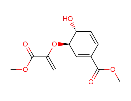 Molecular Structure of 80631-87-4 (1,5-Cyclohexadiene-1-carboxylic acid,
4-hydroxy-3-[[1-(methoxycarbonyl)ethenyl]oxy]-, methyl ester, trans-)